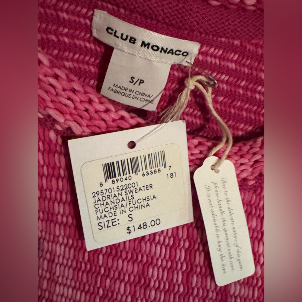 Club Monaco Bright Pink Sleeveless Fringe Knit Crop Top - Picture 3 of 3